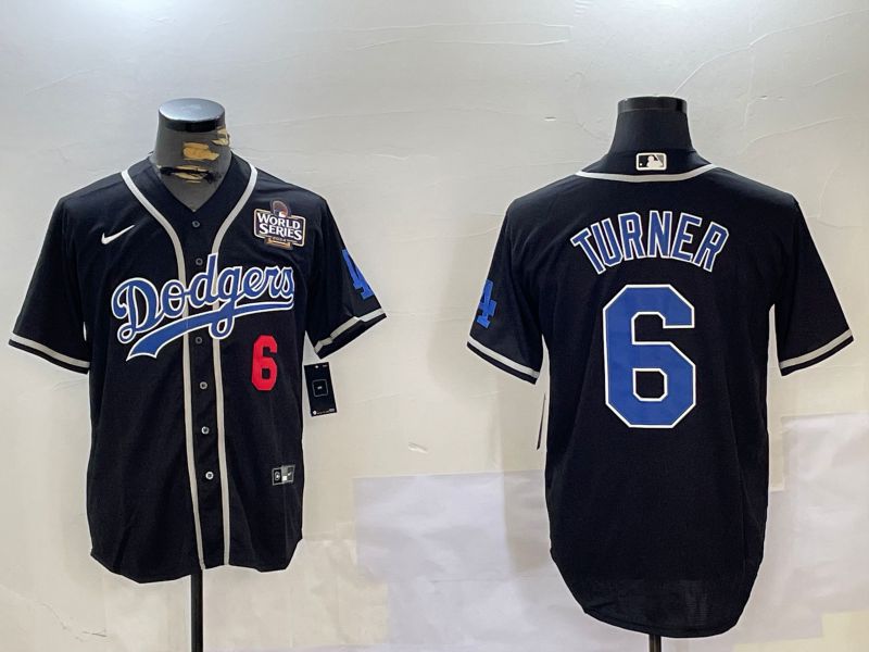Men Los Angeles Dodgers 6 Turner Black Game 2024 Nike MLB Jersey style 11202